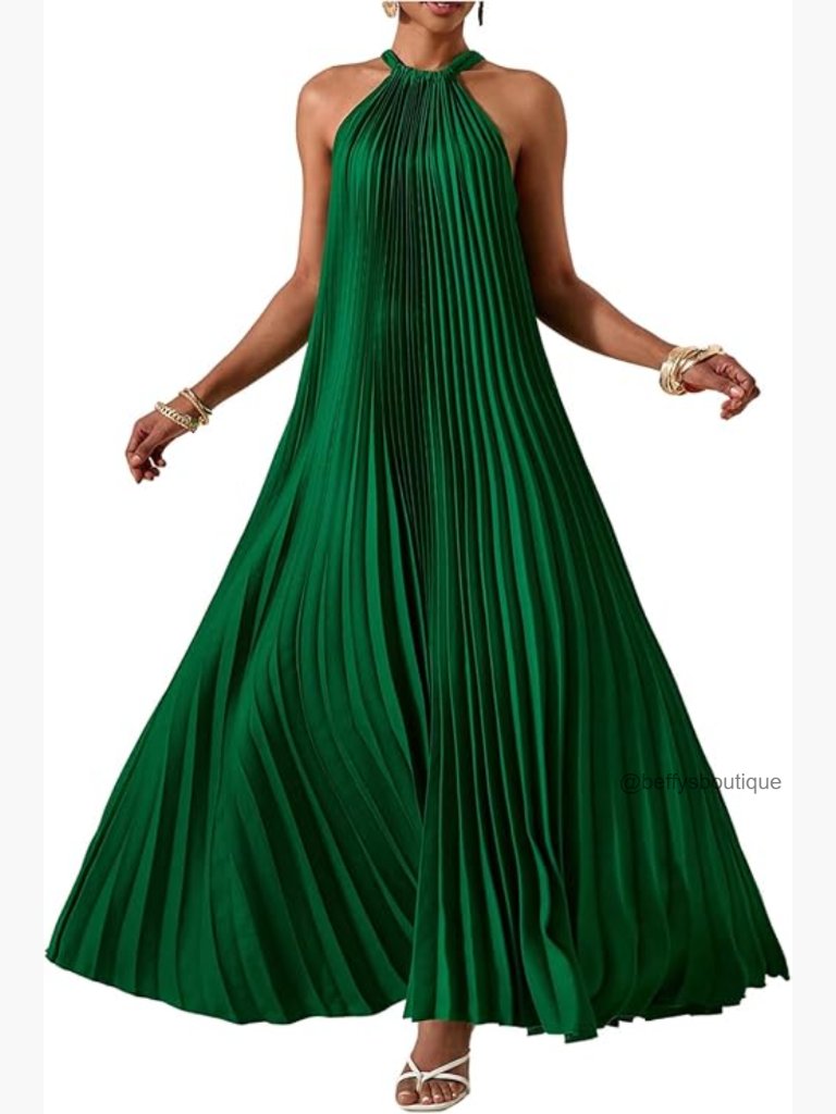 Women's Maxi Dress Sleeveless Pleated Flowy Beach Vacation Dress